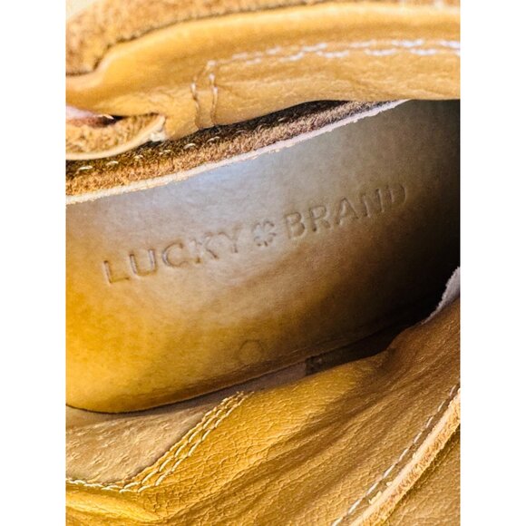 Lucky Brand ‘Yasine’ Suede Wedge Slip On Buckle Ankle Bootie Tan/Camel 10 Boho - Picture 8 of 13